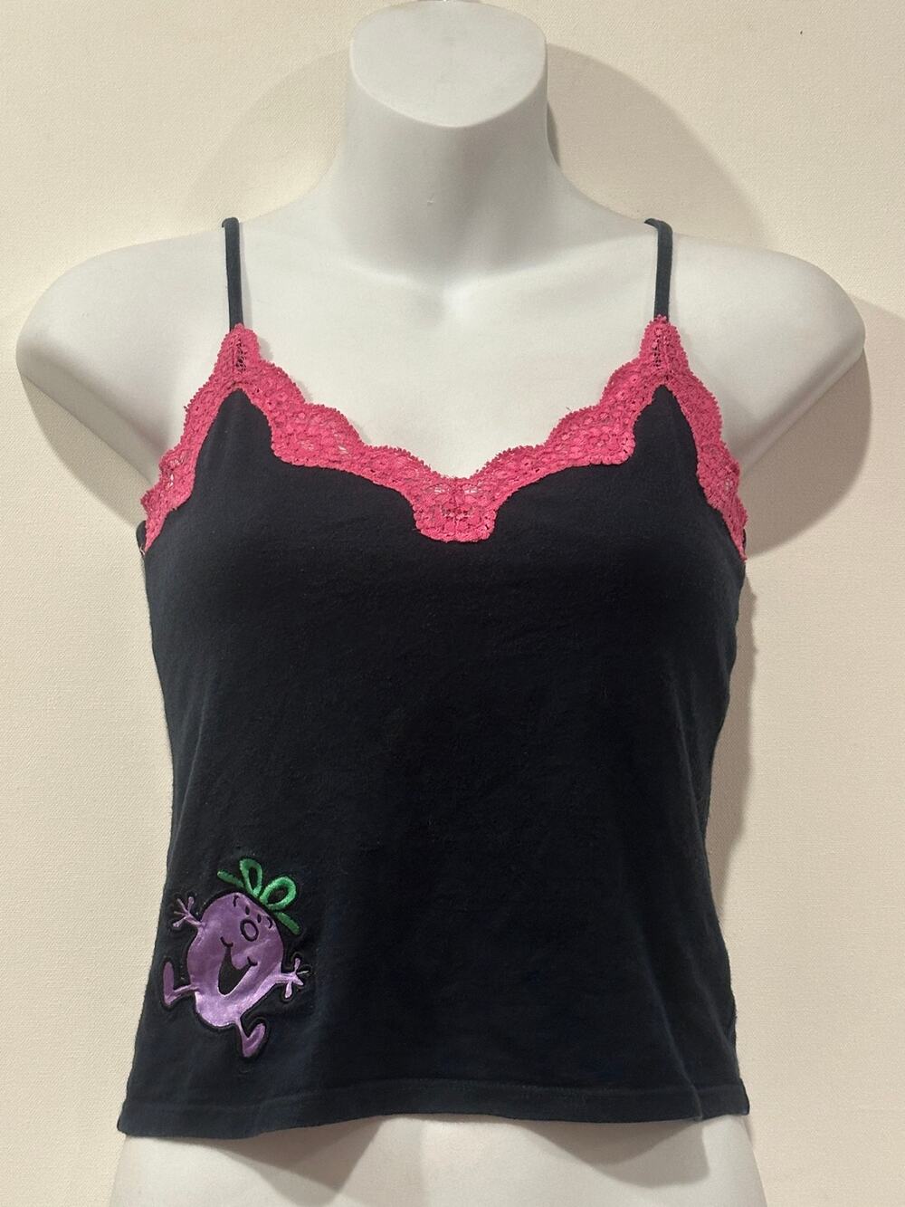 Vintage Y2K La Senza Little Miss Naughty Lace Trim Cami Tank Top Black XS / S